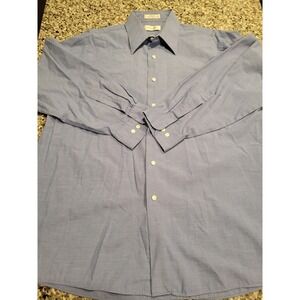 Van Heusen Mens Broadcloth Dress Shirt LS Size 16.5 32/33 Blue Gingham Pattern